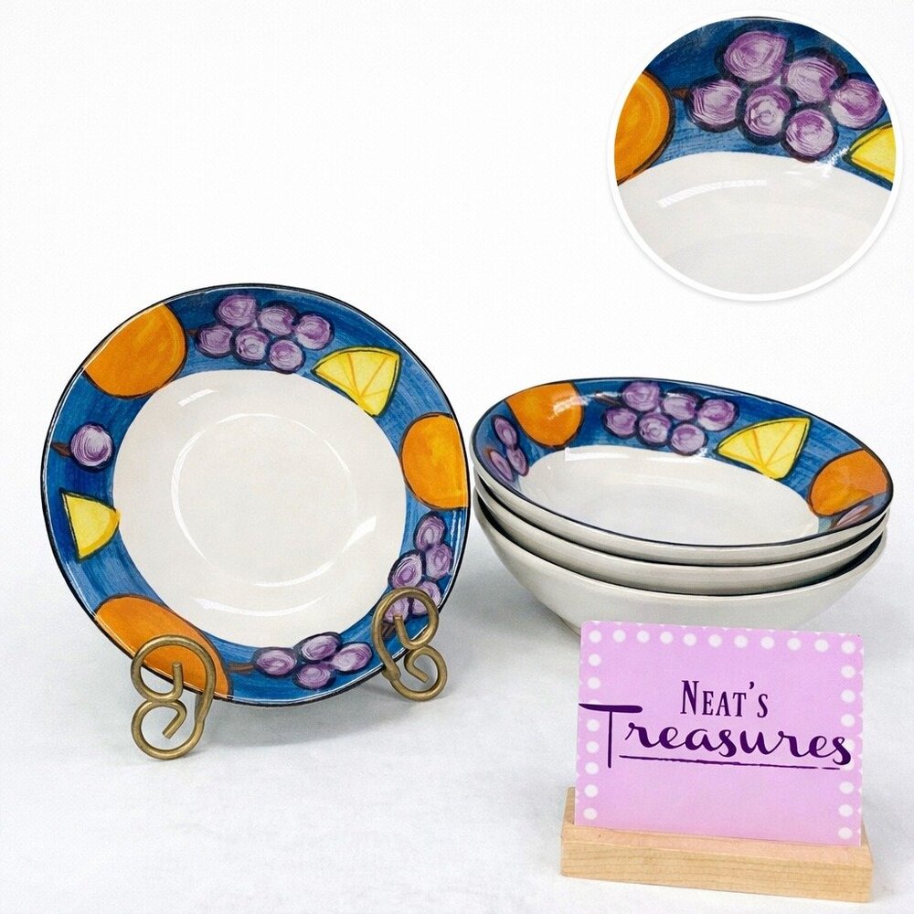 Misono TEA TIME 4912 Lemons Oranges Grapes Ceramic Oval Soup Cereal Bowls Set 4